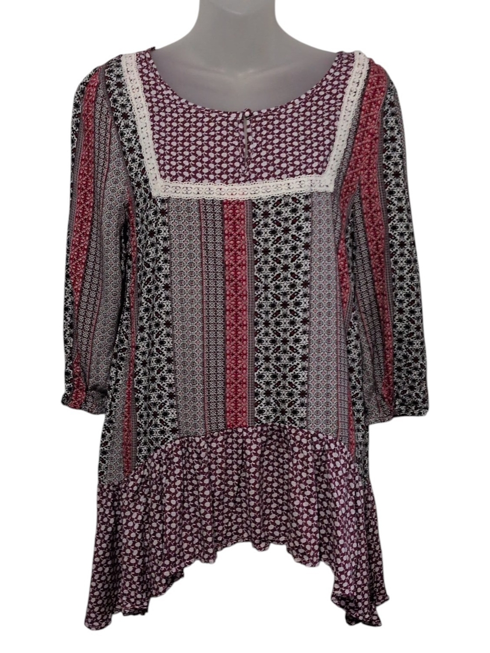 NWT Kori America Mixed Print Peplum Boho Tunic Top Women's Size Small Festival